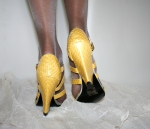 Yellow Open Toe Wedge Shoes High Heel