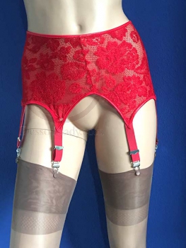 Roter Blumendesign Strumpfhalter mit 6 Haltern