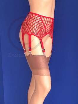 Red Net Garter Belt With 6 Garters