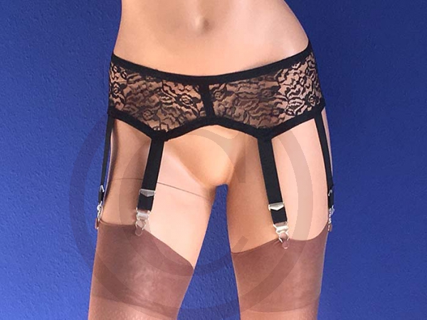 Schwarzer Spitzen Strumpfhalter mit 6 Haltern