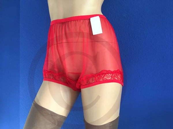 Vintage Style Nylon Panty Red Sheer Pin-Up