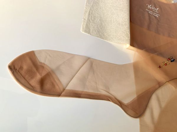 Veitel handbemalte Schmetterling Vintage Nylonstrümpfe US 10,5 Lang
