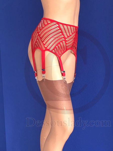 Red Net Garter Belt With 6 Garters