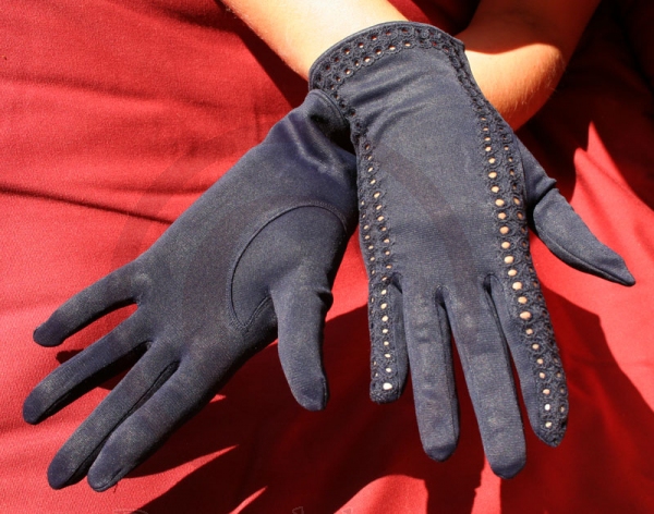Kurze Retro Damenhandschuhe dunkel blau