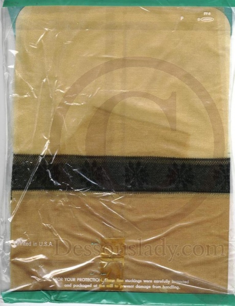 Vintage goldfarbene US Nylonstrümpfe mit schwarzem Streifen